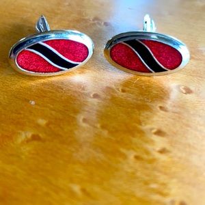 VTG Sarah Coventry oval silver & enamel cuff links